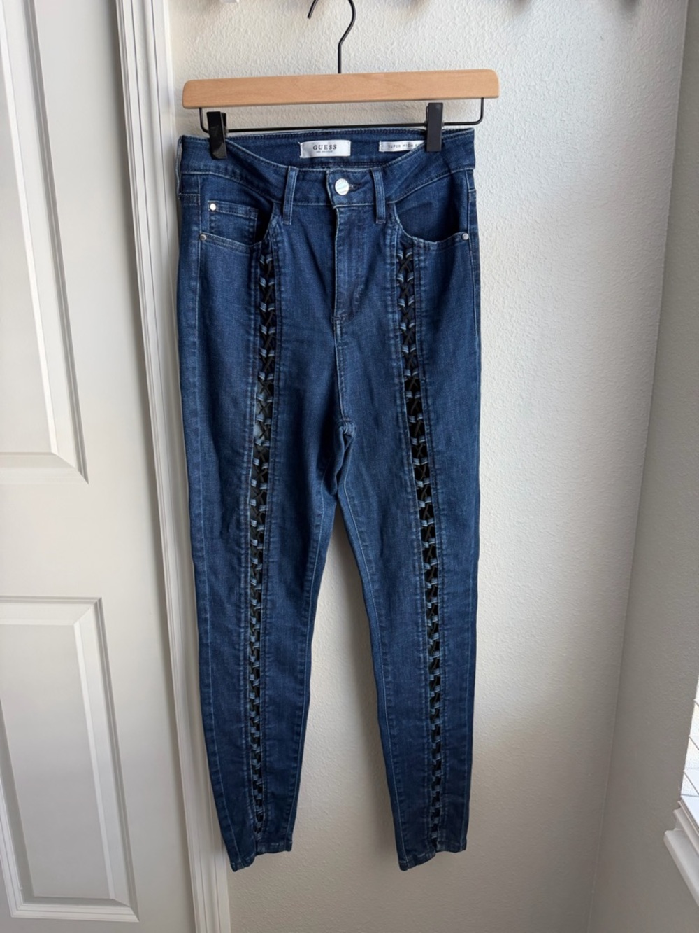 Gently Used Guess Indigo Skinny Jeans with Front Lace-Up Panels